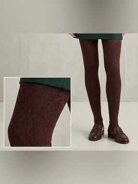 Dolci Calze Maroon Textured Patterned Tights Floral Damask Size M/L NIP